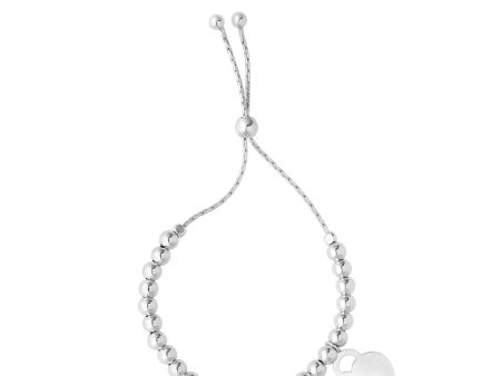 Sterling Silver Beads And Heart Charm Adjustable Bolo Friendship Bracelet , 9.25  Online