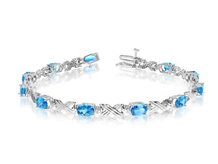 10K White Gold Oval Blue Topaz Stones And Diamonds Tennis Bracelet, 7  Online now