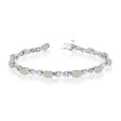 10K White Gold Oval Opal Stones And Diamonds Tennis Bracelet, 7  Fashion