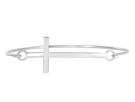 Sterling Silver  Sideways Cross Bangle With Hook Style Clasp Fashion