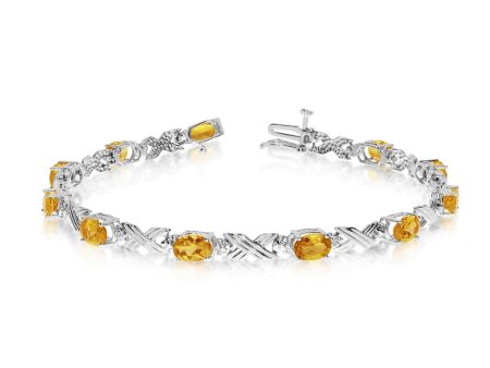 10K White Gold Oval Citrine Stones And Diamonds Tennis Bracelet, 7  For Sale