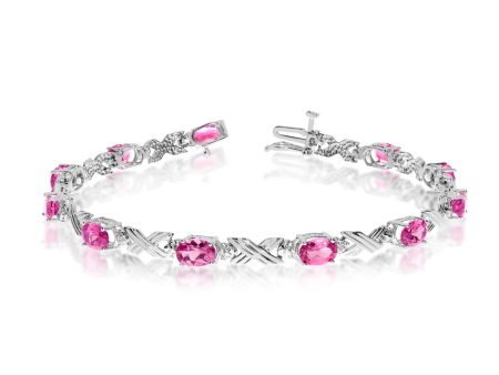 10K White Gold Oval Pink Topaz Stones And Diamonds Tennis Bracelet, 7  Online Hot Sale