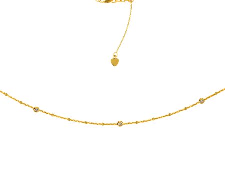 4 Stations  Cz Choker 14k Yellow Gold Necklace, 16  Adjustable Online Hot Sale