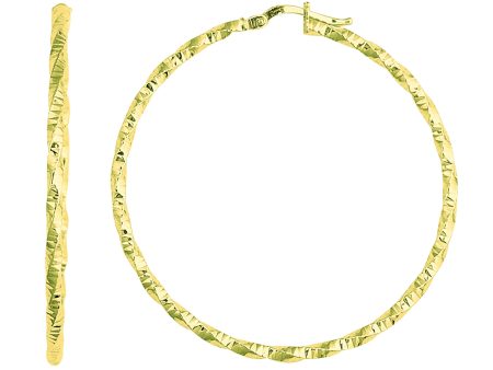 14K Yellow Gold Shiny Diamond Cut Hoop Earrings, Diameter 45mm Sale