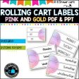 10 Drawer Rolling Cart Labels | PINK AND GOLD DESIGN I Teacher Trolley LABELS For Sale