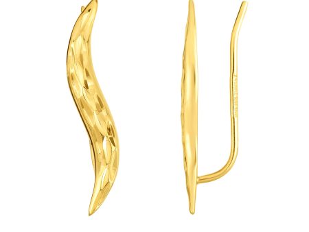 14K Yellow Gold Diamond Cut Leaf Climber Earrings Hot on Sale