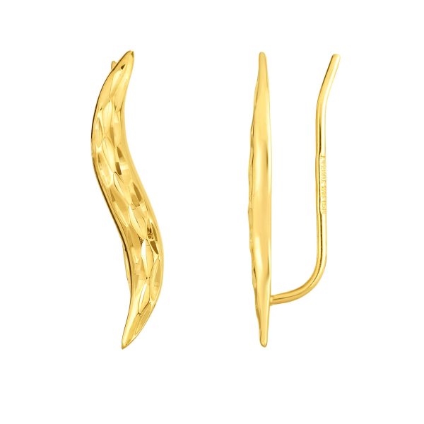 14K Yellow Gold Diamond Cut Leaf Climber Earrings Hot on Sale