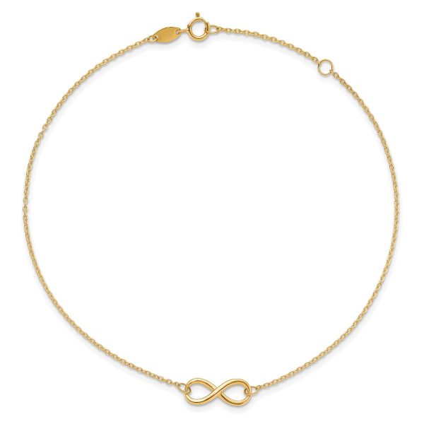 14k Real Solid Gold High Polished Infinity Charm Anklet, 9-10 in Adjustable Discount