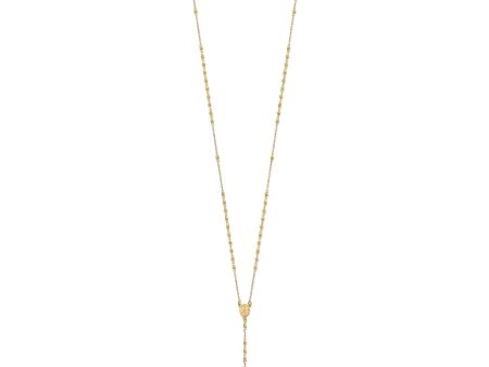 14K Yellow Gold Rosary Necklace, Faceted Beads Chain, Cross and Medallion, 24 Inch Online Hot Sale