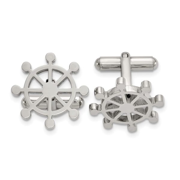 Chisel Stainless Steel Polished Ship s Wheel Cufflinks on Sale