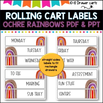 10 Drawer Rolling Cart Labels | OCHRE RAINBOW DESIGN I Teacher Trolley Sale