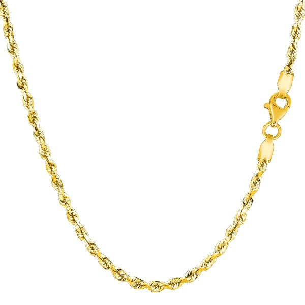 14k Yellow Solid Gold Diamond Cut Rope Chain Necklace, 2.5mm For Discount