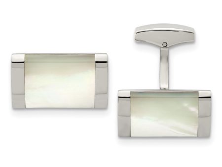 Chisel Stainless Steel Polished Mother of Pearl Rectangle Cufflinks Online Hot Sale