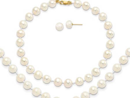 14k Yellow Gold 6-7mm Fresh Water Pearl Bracelet Necklace Earring Set Online Hot Sale