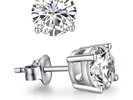 Sterling Silver Rhodium Finish Round Cubic Zirconia Stud Earring Online now