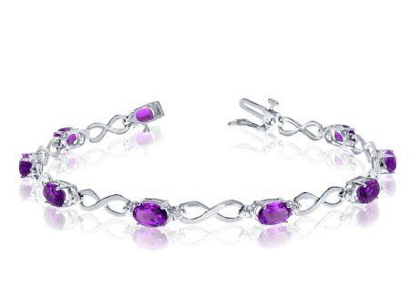 10K White Gold Oval Amethyst Stones And Diamonds Infinity Tennis Bracelet, 7  Hot on Sale