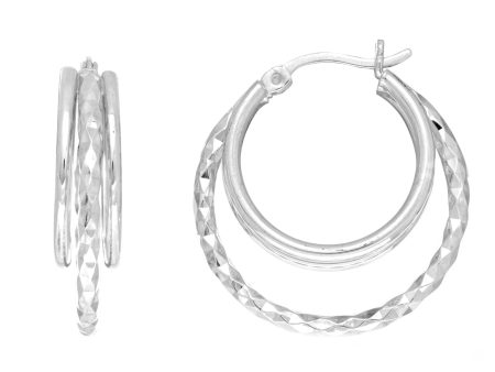 Sterling Silver Rhodium Plated Double Open Circle Round Hoop Earrings, Diameter 25mm Online Hot Sale