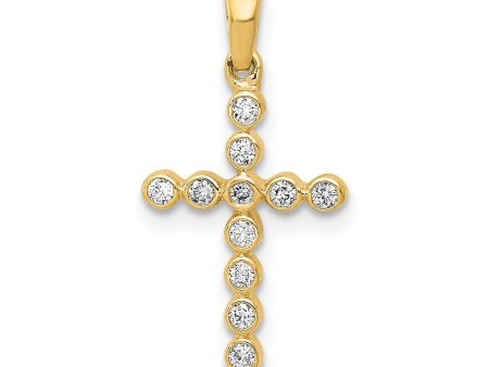 10K Real Yellow Solid Gold High Polished 1 10ct. Diamond Cross Pendant, 20x10mm Fashion