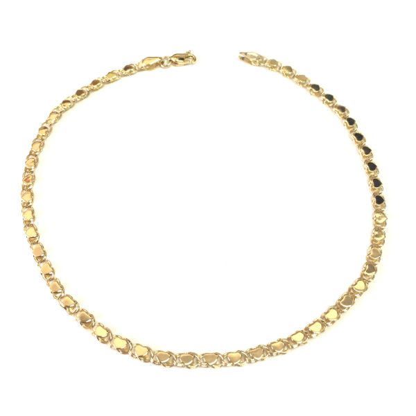 14K Yellow Gold Diamond Cut Hearts Chain Anklet, 10  Supply