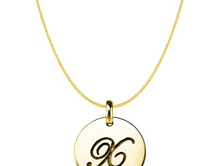 X  14K Yellow Gold Script Engraved Initial Disk Pendant For Discount