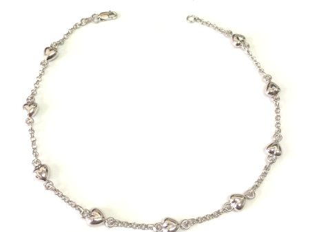 14K White Gold Heart Charms Chain Anklet, 10  Online Sale