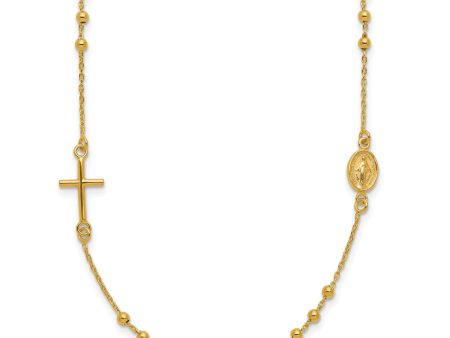 14k Yellow Gold High Polished Cross Rosary 16 inch Necklace For Sale