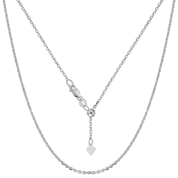 10k White Gold Adjustable Cable Link Chain Necklace, 0.9mm, 22  Cheap