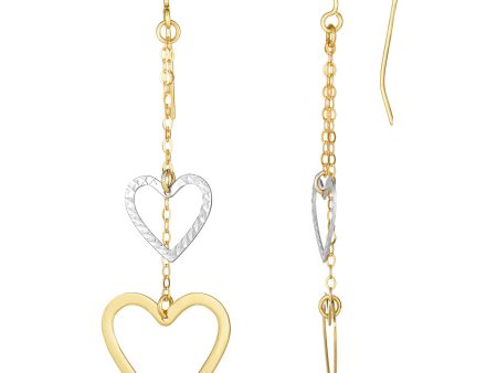 10K White And Yellow Gold Diamond Cut Heart Double Strand Drop Earrings Hot on Sale