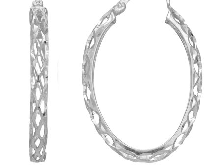 Sterling Silver Diamond Cut Weaved Oval Hoop Earrings, Diameter 30mm Online Hot Sale