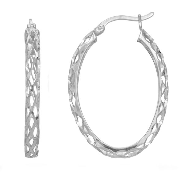 Sterling Silver Diamond Cut Weaved Oval Hoop Earrings, Diameter 30mm Online Hot Sale