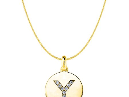 Y  Diamond Initial 14K Yellow Gold Disk Pendant (0.09ct) Sale