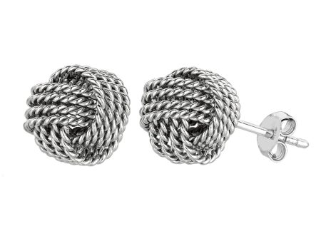 Sterling Silver Rhodium Finish 9mm Twisted Cable Love Knot Earrings Sale