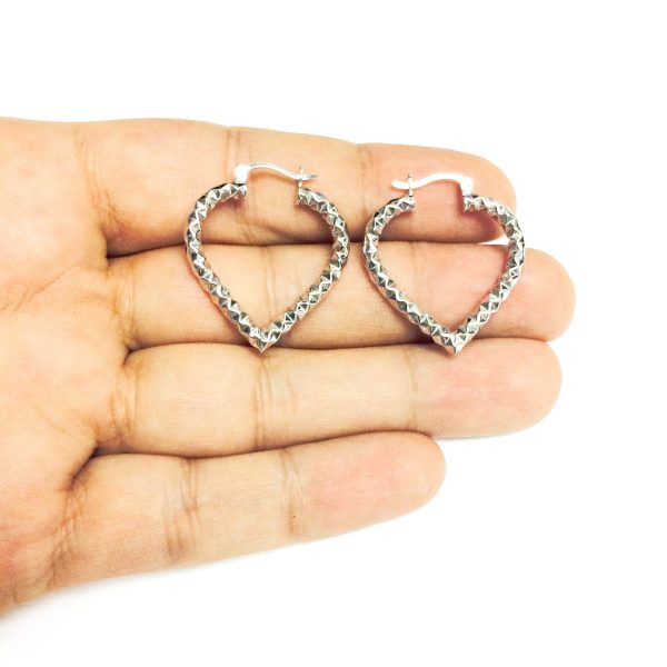 Sterling Silver Rhodium Plated  Heart Shape Hoop Earrings, Diameter 25mm Fashion