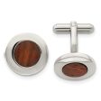 Chisel Stainless Steel Polished Koa Wood Inlay Circle Cufflinks Supply