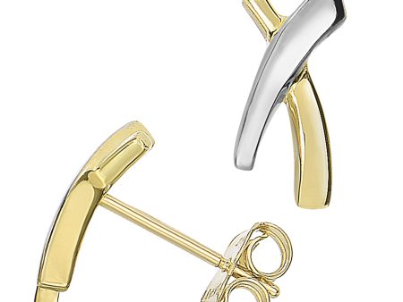 14k Two Tone Gold Shiny X Style Stud Earrings, 12 X 6mm Supply