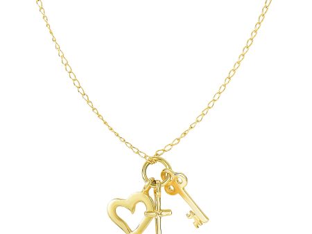 14k Yellow Gold Key Anchor And Heart Charms Necklace, 18  Hot on Sale