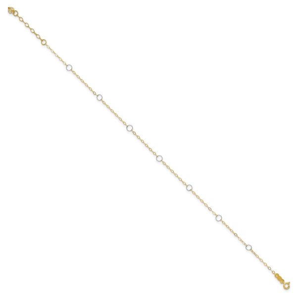 14k Real Solid Two-Tone Gold With Circle Charms 9  to 10  Adjustable Anklet For Discount