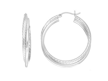 Sterling Silver Rhodium Plated Twisted Tube Round Hoop Earrings, Diameter 30mm Online Hot Sale