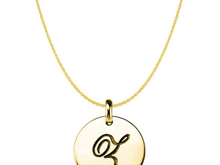 Z  14K Yellow Gold Script Engraved Initial Disk Pendant Online now