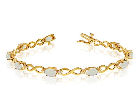 10K Yellow Gold Oval Opal Stones And Diamonds Infinity Tennis Bracelet, 7  Online