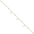 14k Real Yellow Gold High Polished and Diamond-cut Cross Anklet, 9  to 11  Adjustable For Cheap