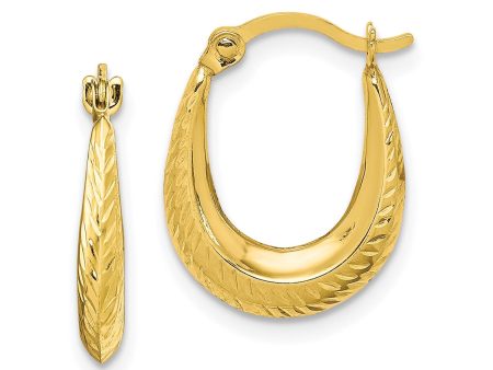 10k Real Yellow Gold Textured Design Hoop Earrings, 15mm Hot on Sale