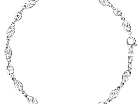 Mixed Filigree And Mariner Link Chain Anklet In Sterling Silver Hot on Sale