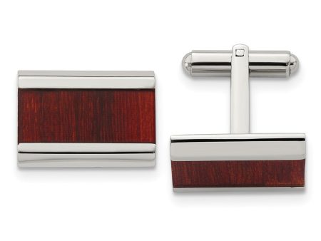 Chisel Stainless Steel Polished Red Koa Wood Inlay Rectangle Cufflinks Online now