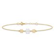 14k Real Two-tone Yellow Gold Three Flower Charm Adjustable Anklet, 9 Inches to 10 Inches Fashion