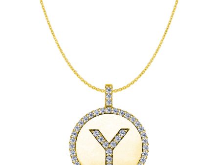 Y  Diamond Initial 14K Yellow Gold Disk Pendant (0.50ct) on Sale