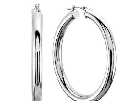 10k White Gold 3mm Shiny Round Tube Hoop Earrings Online Sale