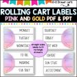 10 Drawer Rolling Cart Labels | PINK AND GOLD DESIGN I Teacher Trolley LABELS For Sale