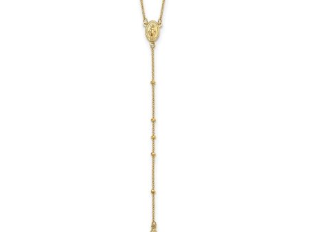 14k Yellow Gold 2mm Beaded Cross Rosary Necklace, 19.5 Inch Fashion