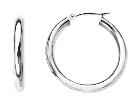 10k White Gold 2mm Shiny Round Tube Hoop Earrings on Sale